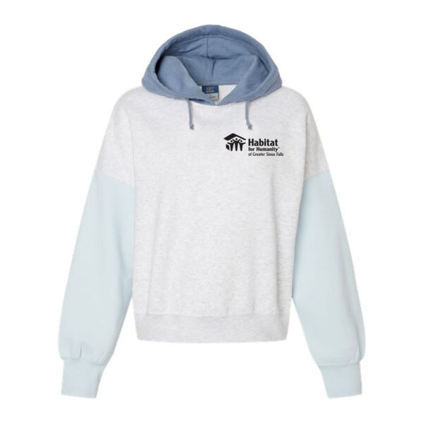 Women's Sueded Fleece Colorblocked Crop Hooded Sweatshirt - Printed Logo Thumbnail